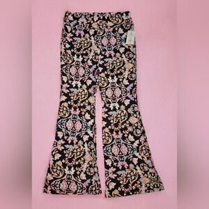 Flare Wide Leg Leggings Black Paisley Print